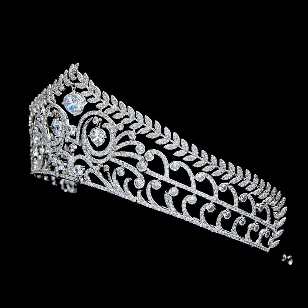 The Brunswick Royal Reproduction Tiara Simulated Diamond CZ Wedding Crown Luxury Classical Regal Style Silver Sparkly Headpiece for Bride