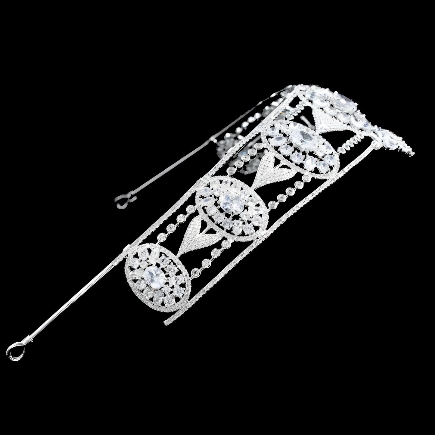 The Hesketh Royal Tiara Luxury Simulated Diamond CZ Wedding Crown Art Deco Classic Bridal Headpiece Silver Handmade Victorian Princess Style