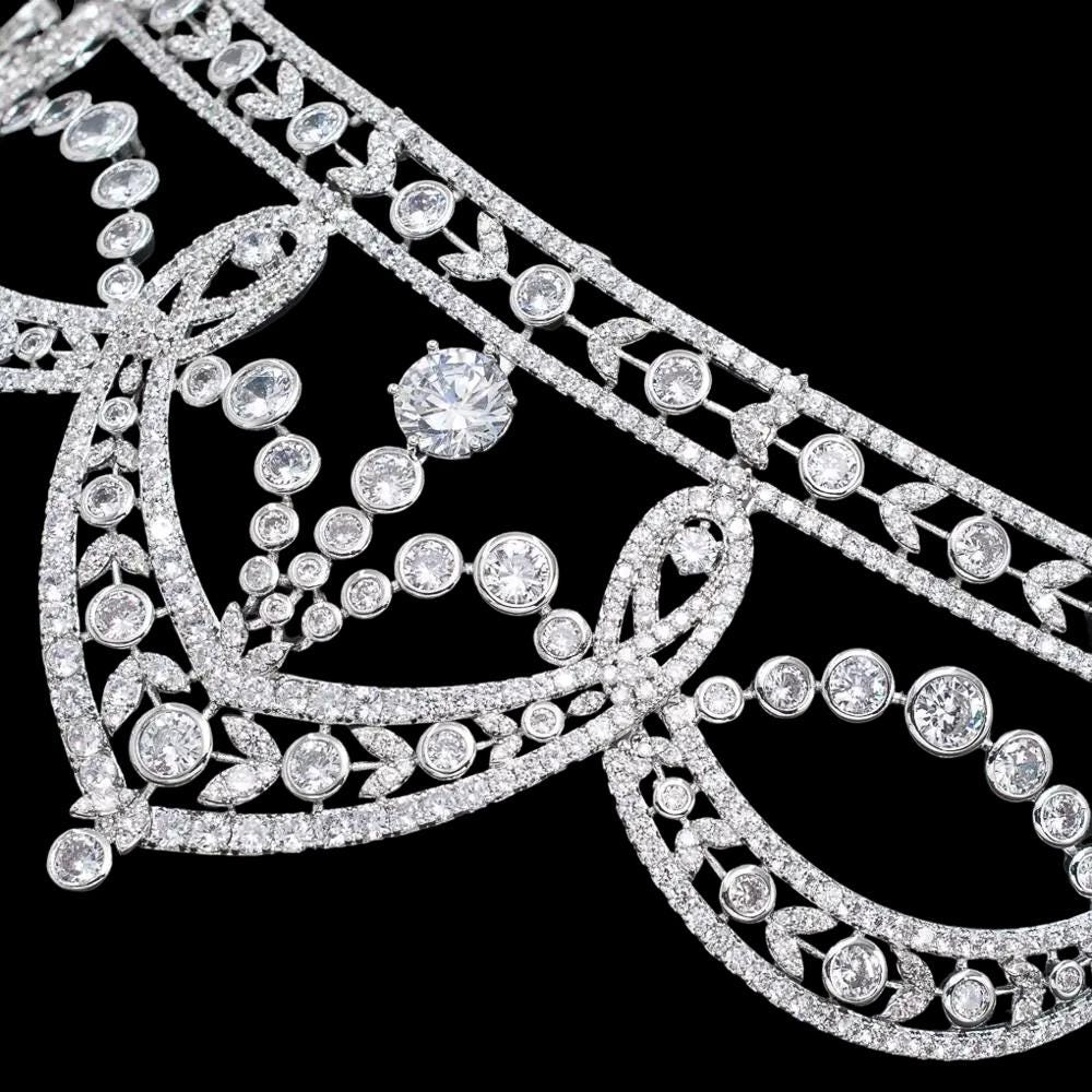 Art Deco Luxury Handmade Sparkling Cubic Zirconia Wedding Crown Baroque Bridal Tiara Vintage Queen Style Headpiece for Bride Baroque