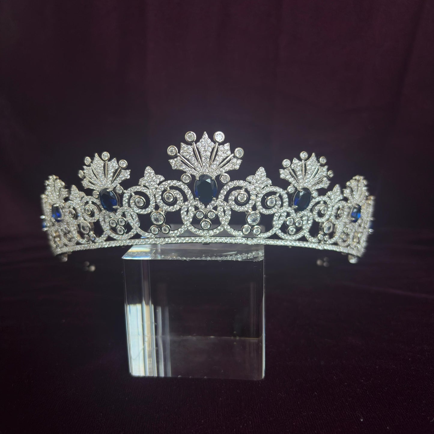 Something Blue Bridal Tiara Navy Blue Gem Sapphire Color Wedding Crown Luxury Diadem