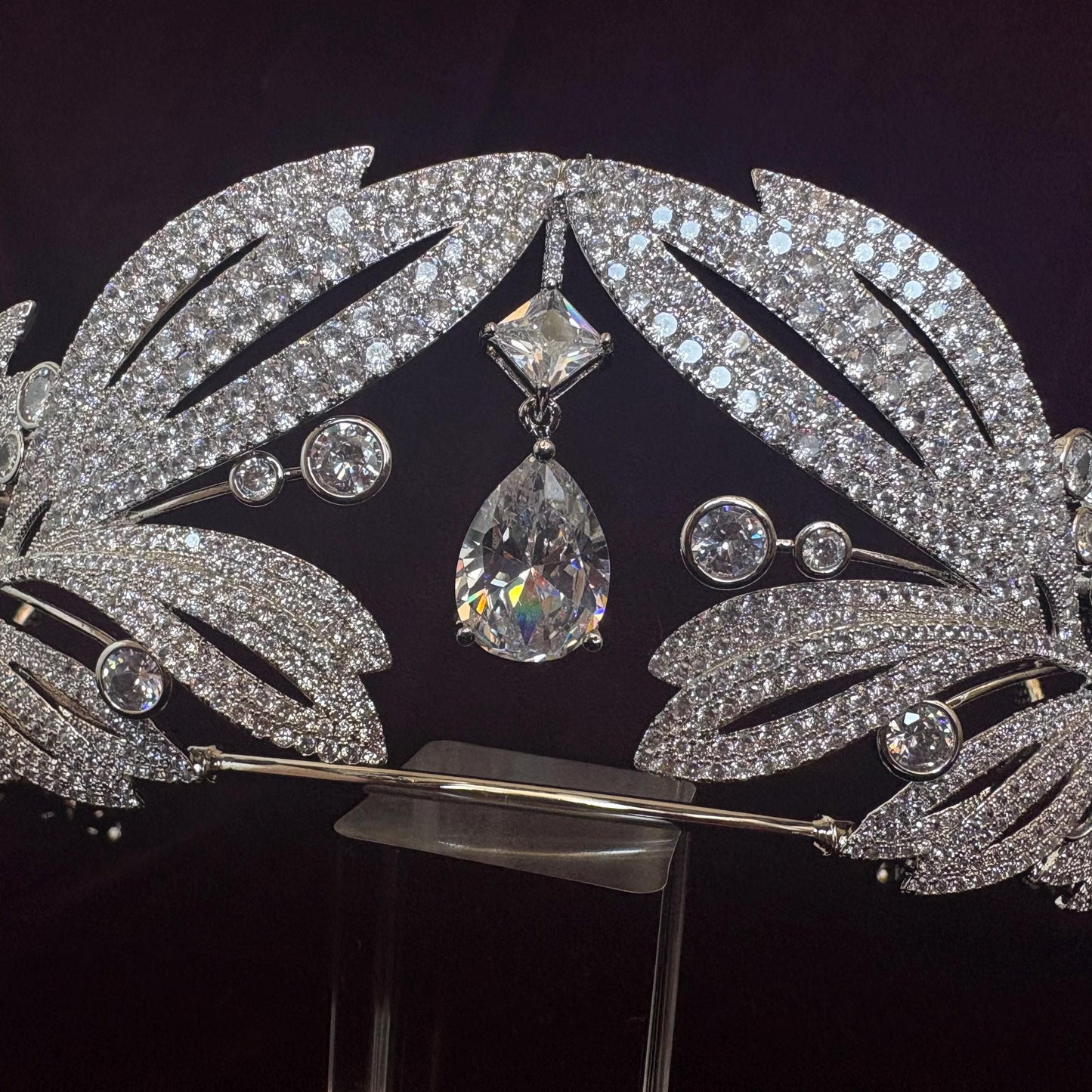 Laurel Leaf Greek Goddess Wedding Crown Olympian Mythology Design Ethereal Bridal Tiara Divine Style Drop Diamond Silver Headpiece