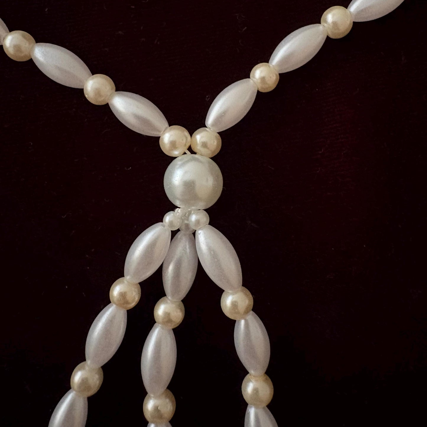 Glass Pearl Necklace with Tassel Elegant Y Shape Long Necklace Vintage Style