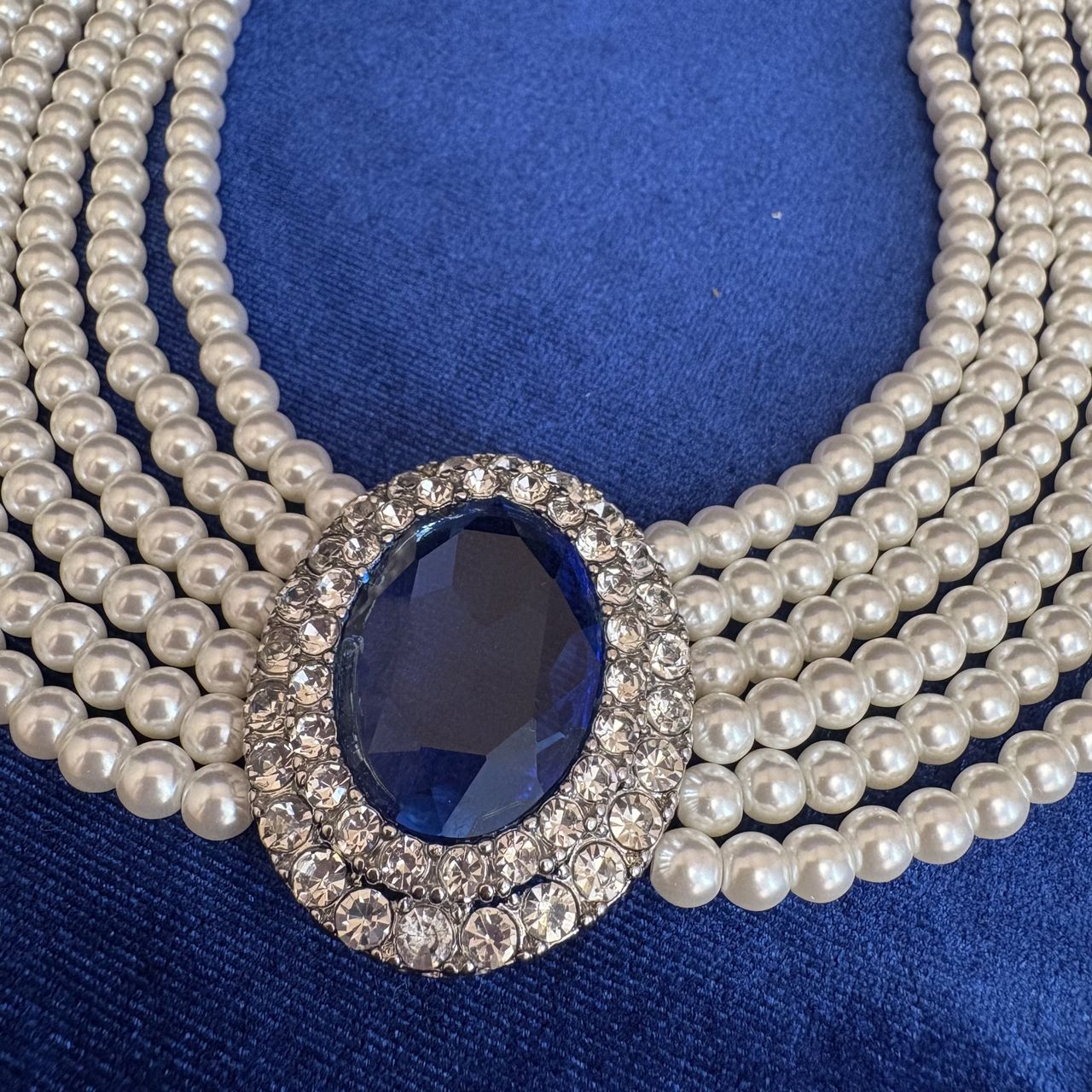 Princess Diana Blue Sapphire Pearl Choker Replica
