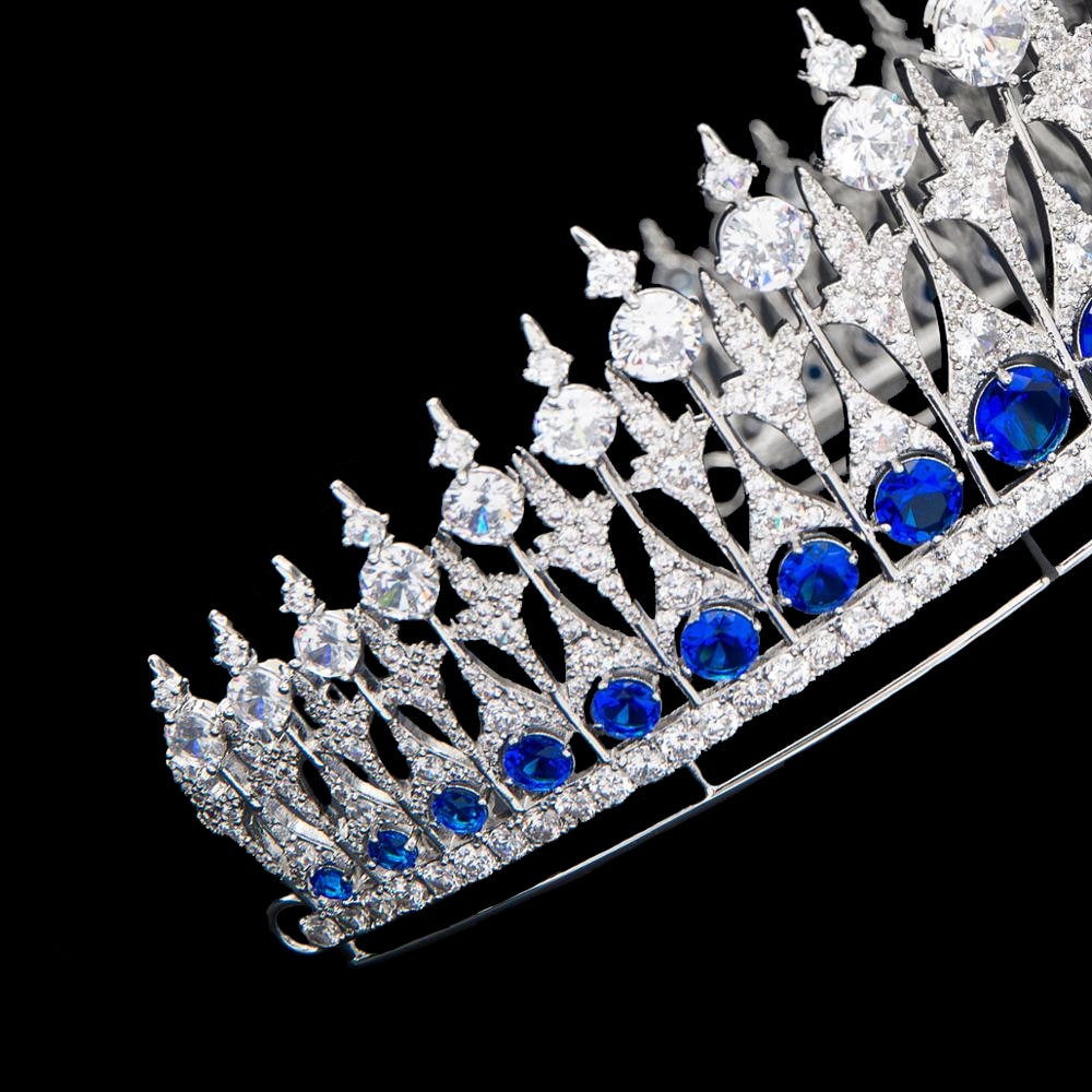 The Dutch Sapphire Parure Tiara - Queen Maxima Queen Beatrice - Royal Replica Luxury Wedding Crown 5A CZ Simulated Diamonds Ultra-Reflective