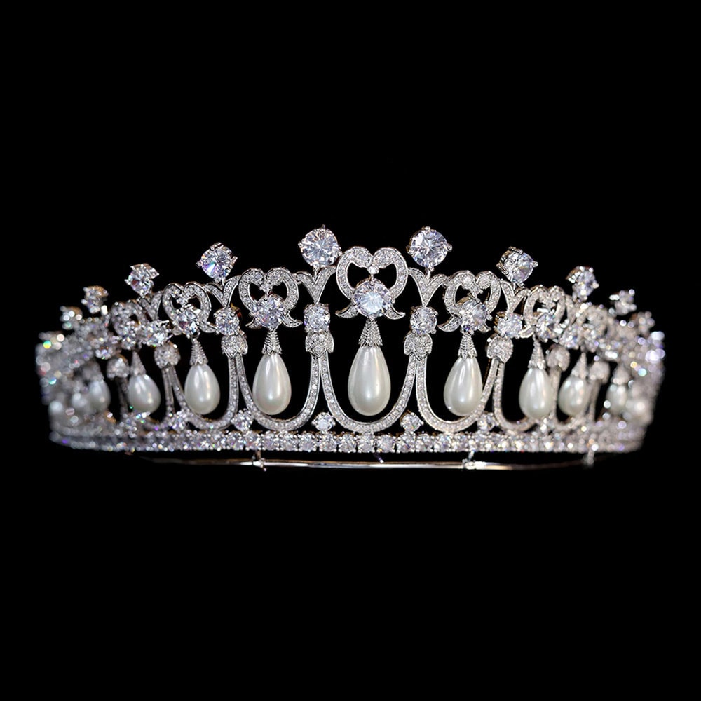 Dangling Pearl Romantic Wedding Crown Ultra Reflective Special CZ Lab Diamond Bridal Tiara Diadem for Bride Luxury Craftmanship