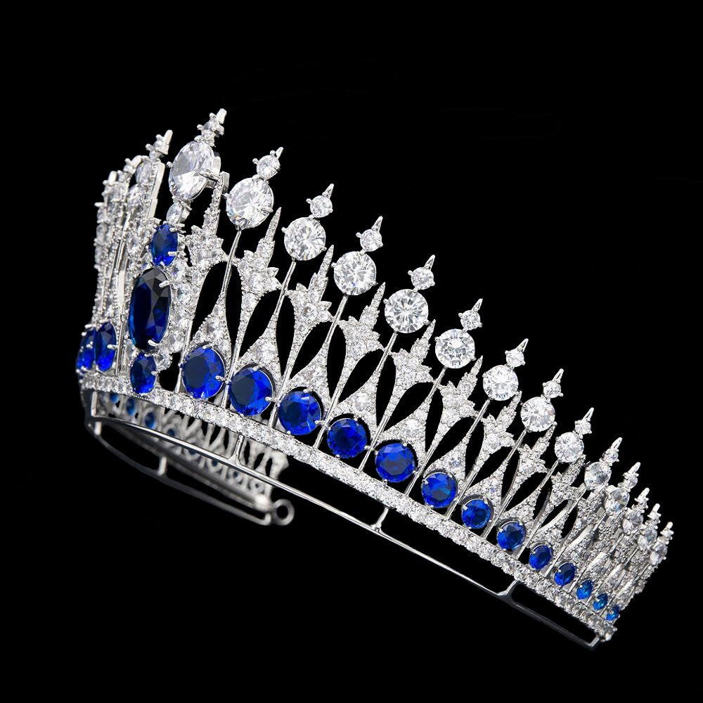 The Dutch Sapphire Parure Tiara - Queen Maxima Queen Beatrice - Royal Replica Luxury Wedding Crown 5A CZ Simulated Diamonds Ultra-Reflective