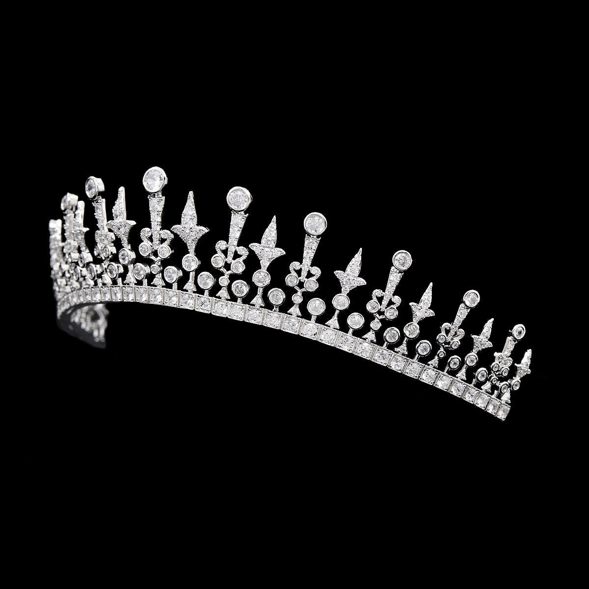 Luxury Wedding Crown The Modern Fringe Royal Bridal Tiara - 5A CZ Ultra-Reflective Simulated Diamonds Princess Madeleine - Queen Silvia