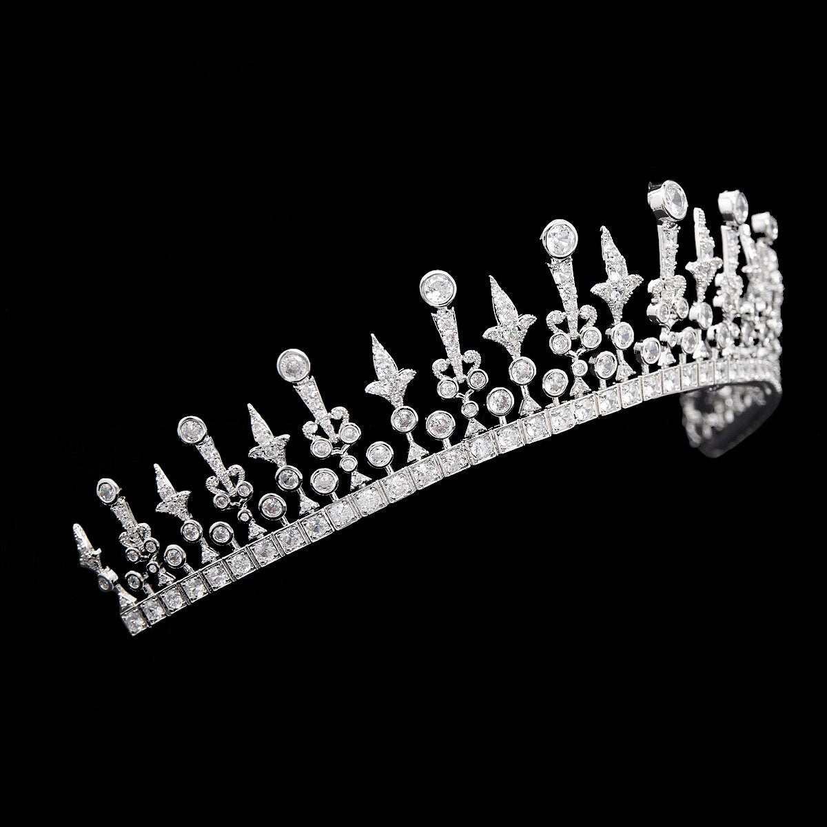 Luxury Wedding Crown The Modern Fringe Royal Bridal Tiara - 5A CZ Ultra-Reflective Simulated Diamonds Princess Madeleine - Queen Silvia