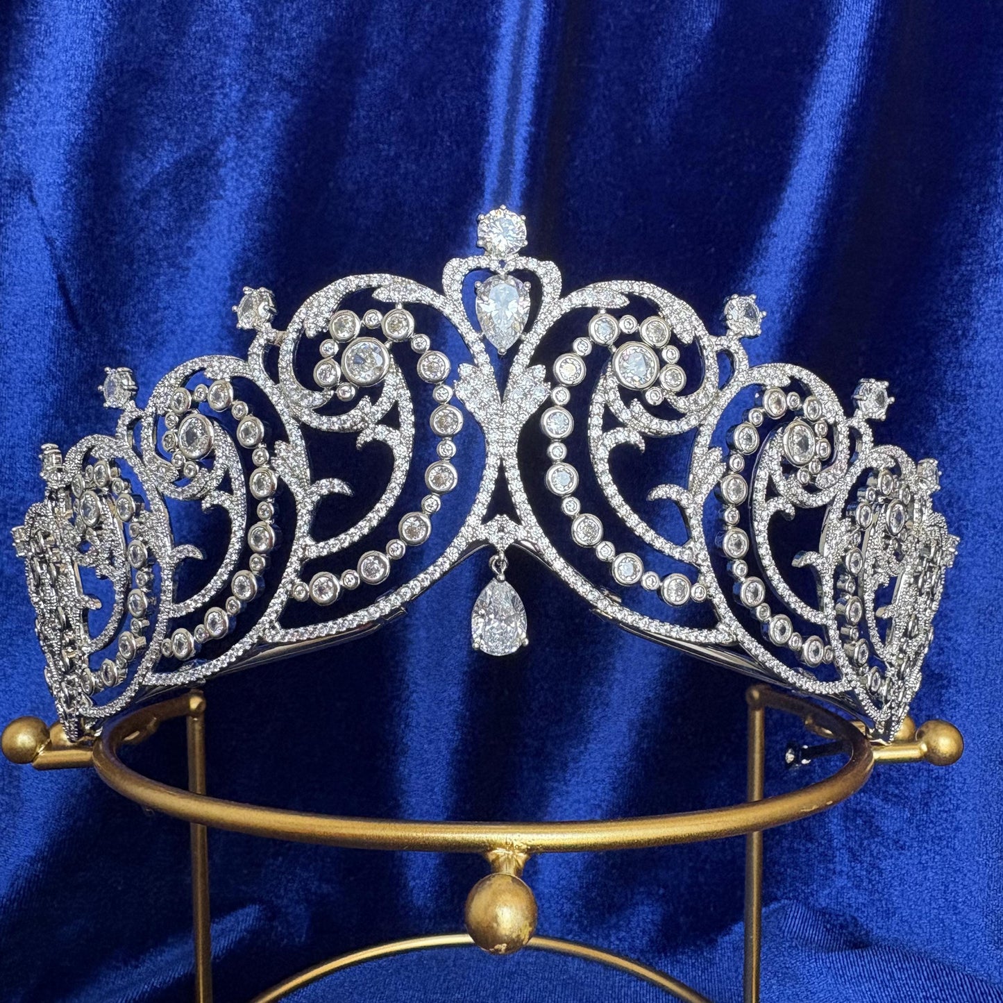 luxury bridal big wedding crown with cubic zirconia