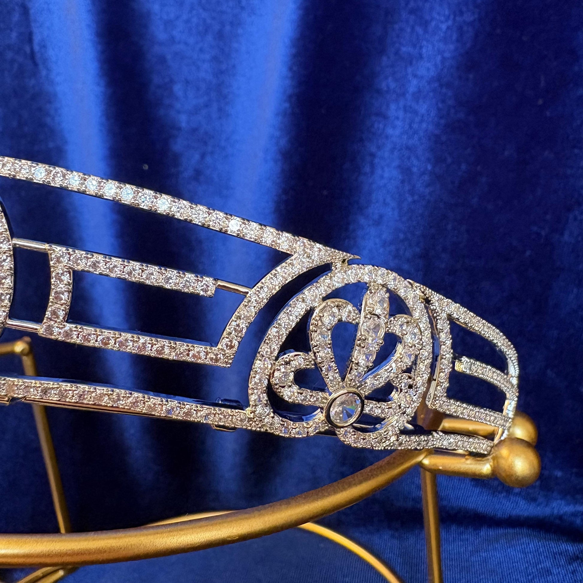Princess Andrew's Meander Tiara Greek Royal Crown Cubic Zirconia Real American Diamond Bridal Headpiece Minimal Modern Elegant Unique Style