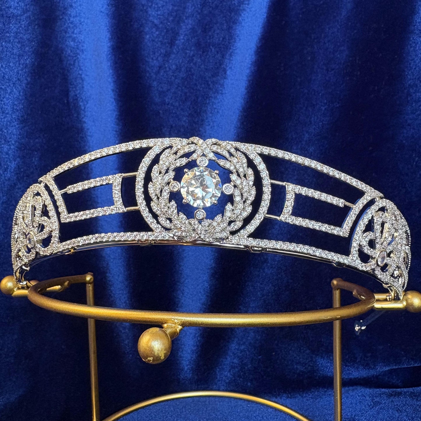 Princess Andrew's Meander Tiara Greek Royal Crown Cubic Zirconia Real American Diamond Bridal Headpiece Minimal Modern Elegant Unique Style