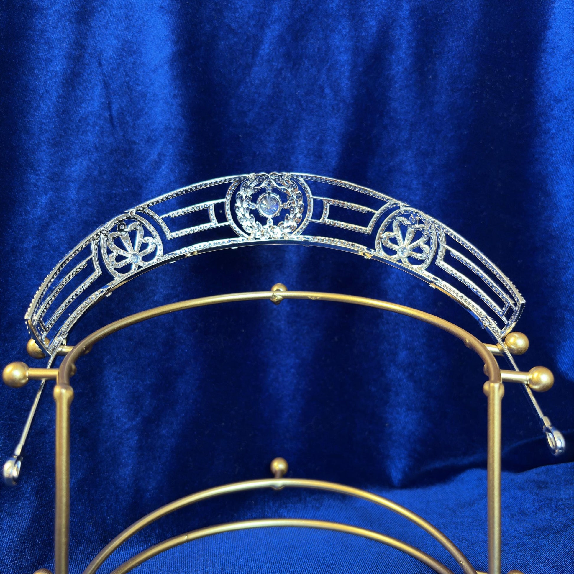 Princess Andrew's Meander Tiara Greek Royal Crown Cubic Zirconia Real American Diamond Bridal Headpiece Minimal Modern Elegant Unique Style