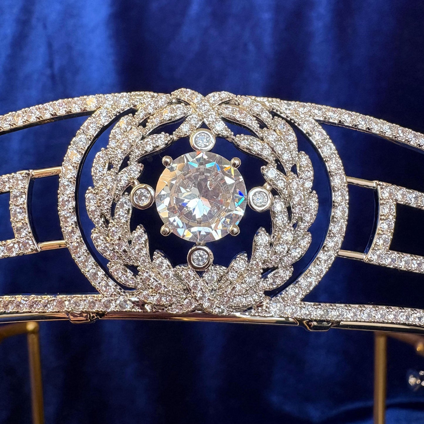 Princess Andrew's Meander Tiara Greek Royal Crown Cubic Zirconia Real American Diamond Bridal Headpiece Minimal Modern Elegant Unique Style