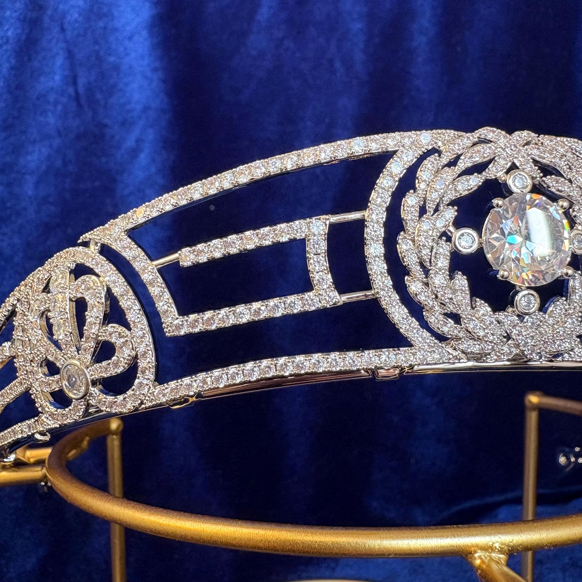 Princess Andrew's Meander Tiara Greek Royal Crown Cubic Zirconia Real American Diamond Bridal Headpiece Minimal Modern Elegant Unique Style