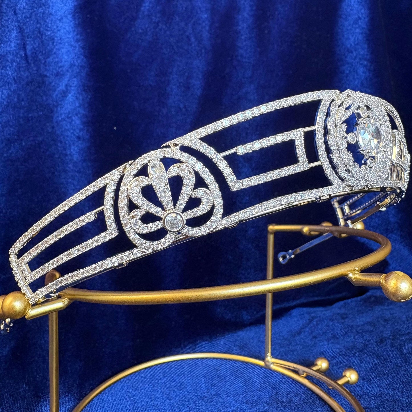 Princess Andrew's Meander Tiara Greek Royal Crown Cubic Zirconia Real American Diamond Bridal Headpiece Minimal Modern Elegant Unique Style