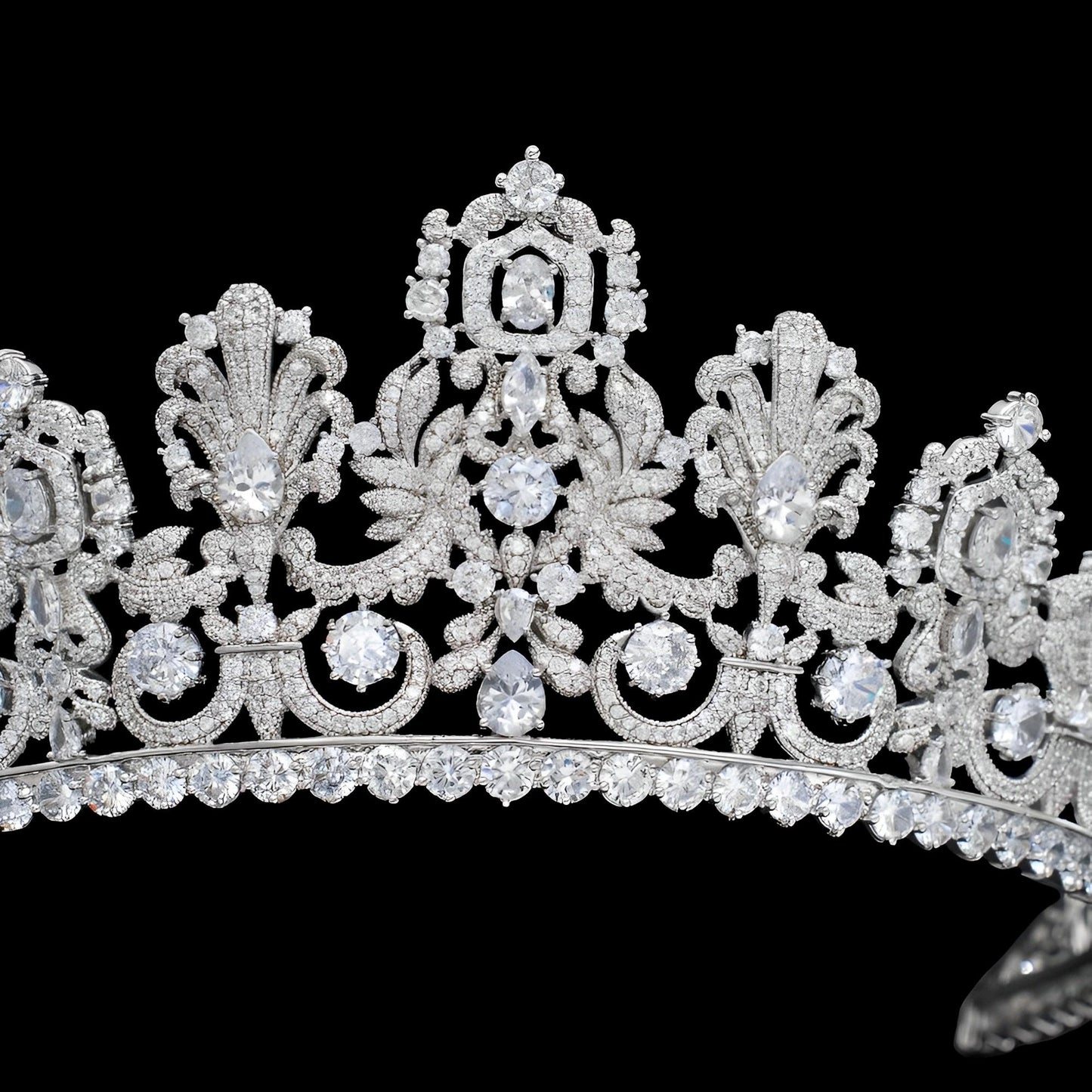 The Luxembourg Empire Tiara Large Big Royal Wedding Crown Luxury Simulated Diamond CZ Crystal Silver Vintg Bridal Headpiece Princess Diadem