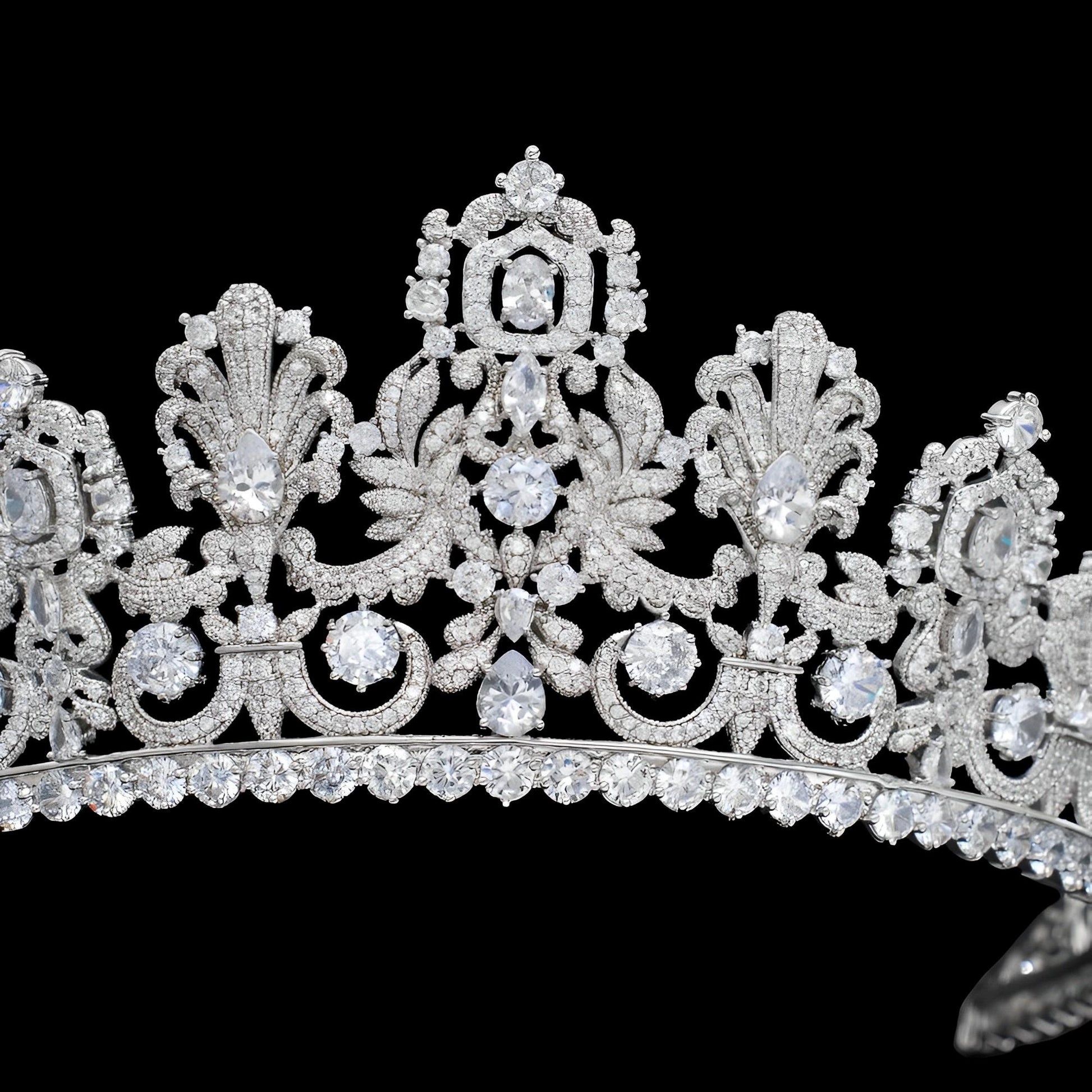 The Luxembourg Empire Tiara Large Big Royal Wedding Crown Luxury Simulated Diamond CZ Crystal Silver Vintg Bridal Headpiece Princess Diadem