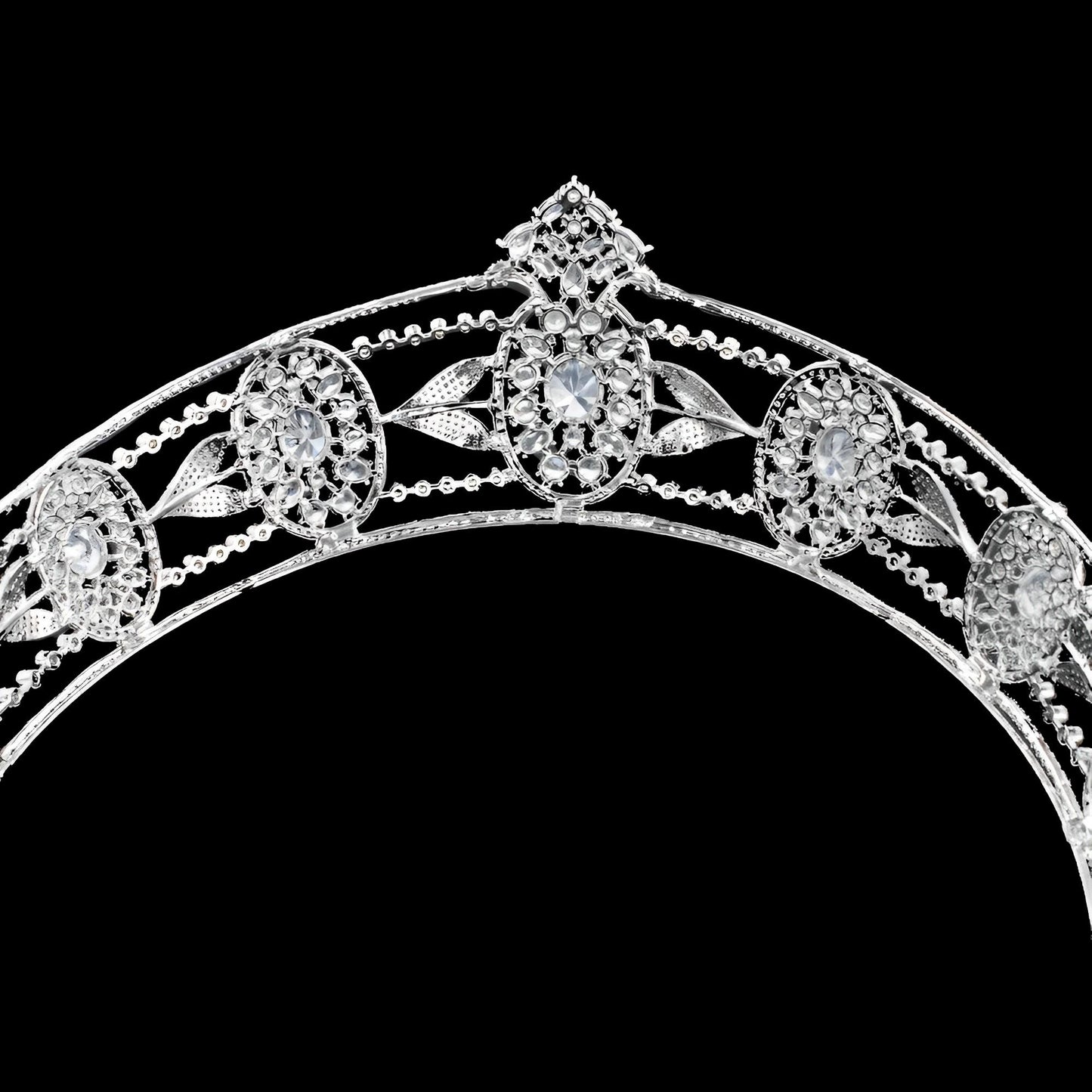 The Hesketh Royal Wedding Tiara British Royal Jewels Luxury Simulated Diamond CZ Crown Art Deco Classic Bridal Headpiece Silver Handmade