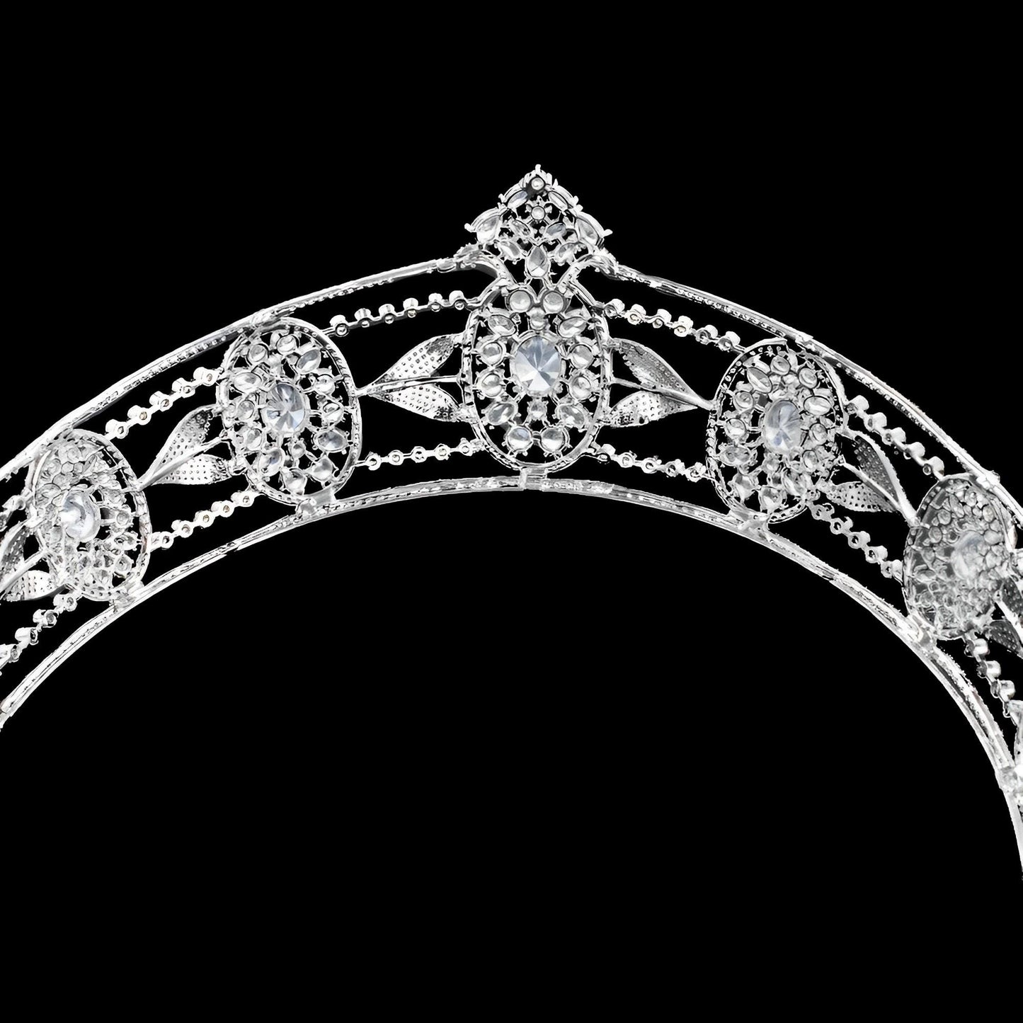 The Hesketh Royal Tiara Luxury Simulated Diamond CZ Wedding Crown Art Deco Classic Bridal Headpiece Silver Handmade Victorian Princess Style