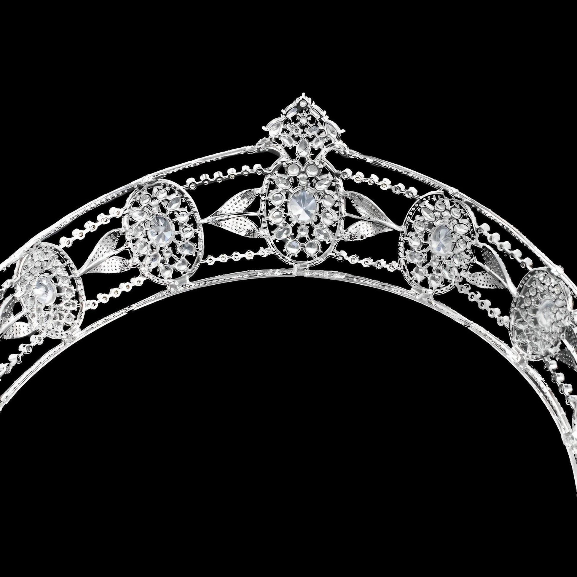 The Hesketh Royal Tiara Luxury Simulated Diamond CZ Wedding Crown Art Deco Classic Bridal Headpiece Silver Handmade Victorian Princess Style