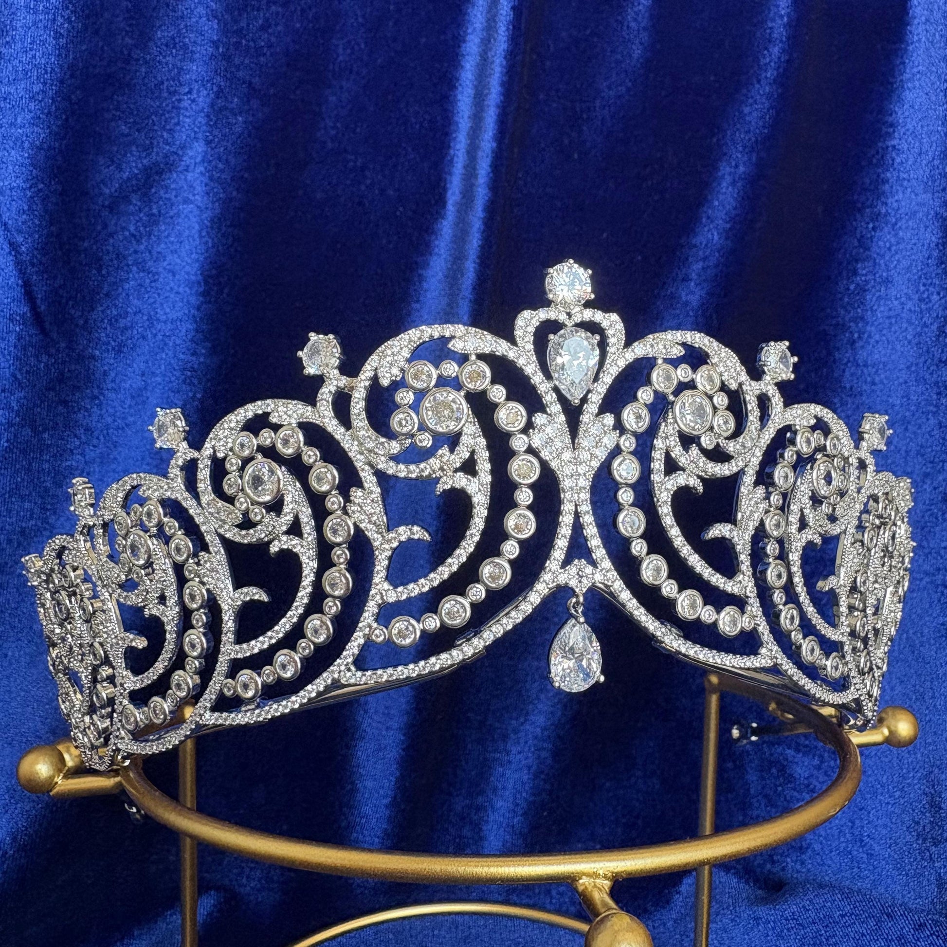 The Essex Tiara American Diamond Cubic Zirconia British Royal Jewelry Luxury Silver Bridal Crown Classic Elegant Wedding Handmade Headpiece