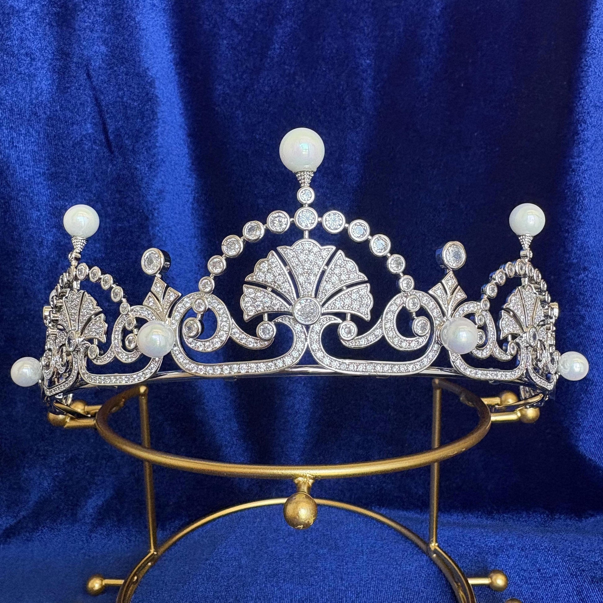 The Lotus Tiara worn by Princess Margaret, Kate Middleton Duchess of Cambridge Princess of Wales Royalty Replica Crown Cubic Zirconia Wedding Crown Luxury Handmade Bridal Headpiece with elegant, baroque, glamorous vintage style.