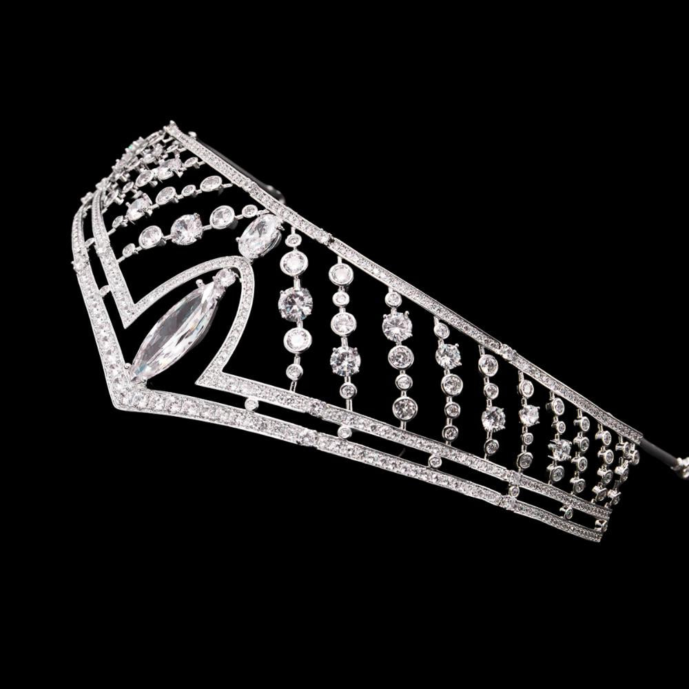 30 hours excellent craftmanship Luxury Elegant Wedding Crown High Jewellery Royal Replica Bridal Tiara Ultra Reflective Simulated Diamond CZ