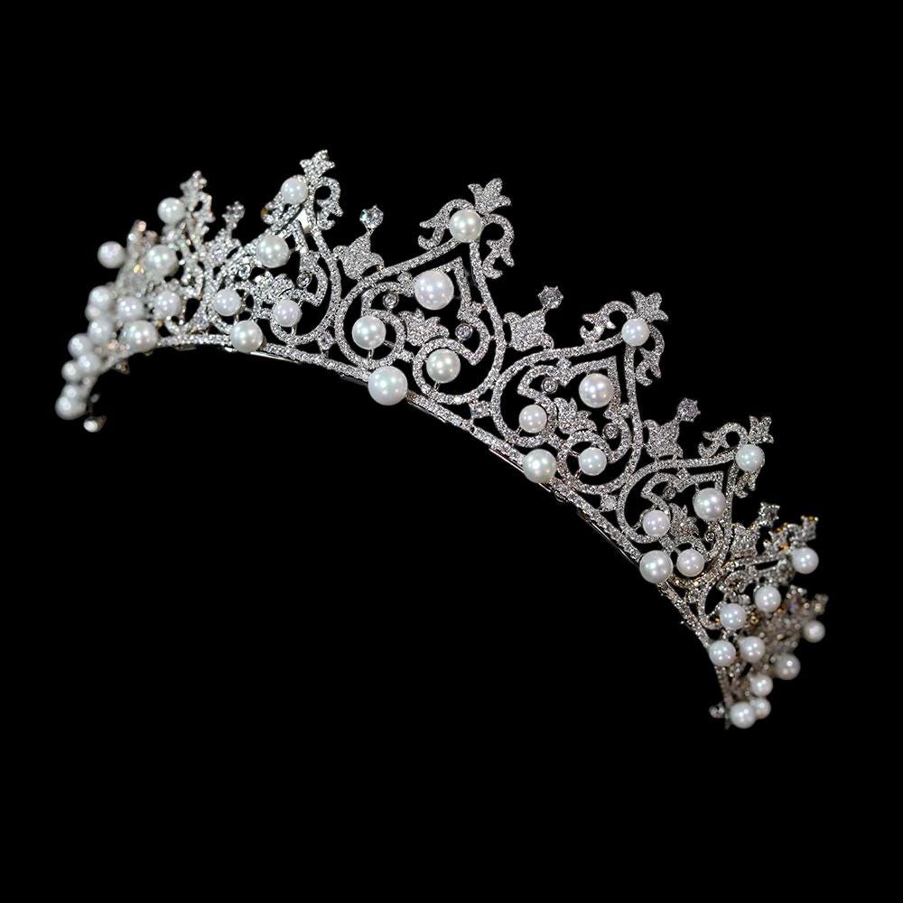 The Württemberg Ornate Pearl Tiara High Quality Wedding Crown CZ Diamond Dutch Royal Family Luxury Bridal Classic Headpiece Regal Style