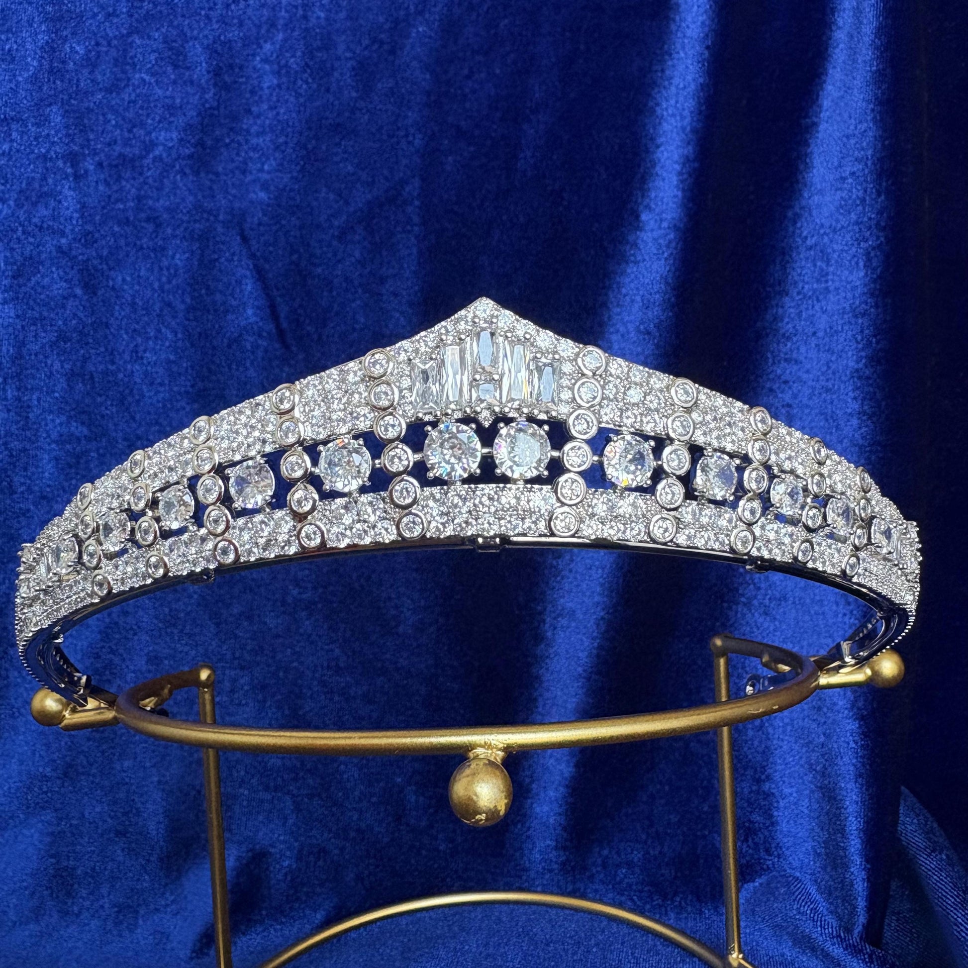 Duchess of Calabria's Ruby Royal Bridal Tiara Luxury Cubic Zirconia Minimal Elegant Wedding Crown Princess Style Silver Colour Headpiece