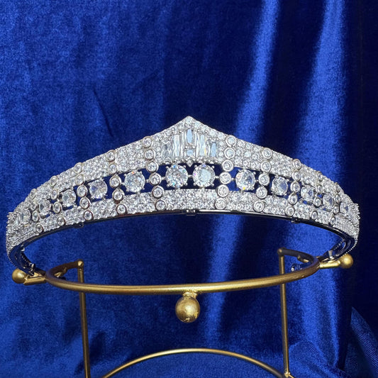 Duchess of Calabria's Ruby Royal Bridal Tiara Luxury Cubic Zirconia Minimal Elegant Wedding Crown Princess Style Silver Colour Headpiece