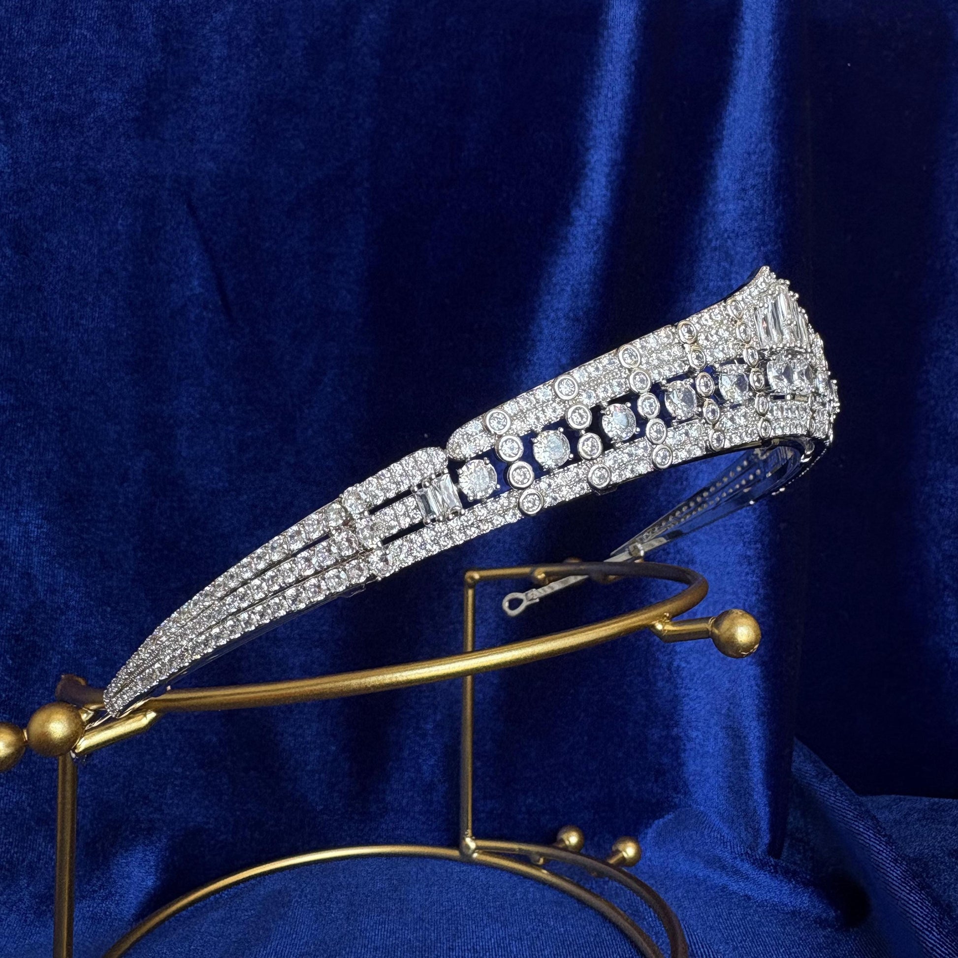 Duchess of Calabria's Ruby Royal Bridal Tiara Luxury Cubic Zirconia Minimal Elegant Wedding Crown Princess Style Silver Colour Headpiece