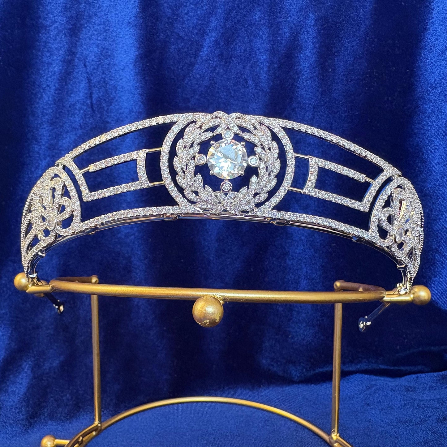 Princess Andrew's Meander Tiara Greek Royal Crown Cubic Zirconia Real American Diamond Bridal Headpiece Minimal Modern Elegant Unique Style