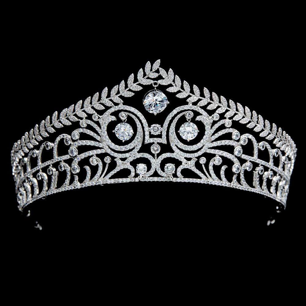 The Brunswick Royal Reproduction Tiara Simulated Diamond CZ Wedding Crown Luxury Classical Regal Style Silver Sparkly Headpiece for Bride