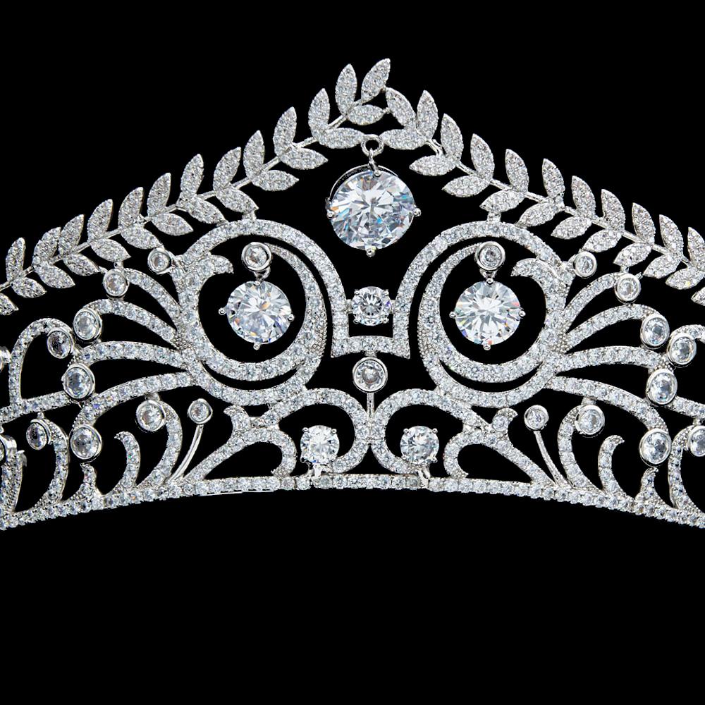 The Brunswick Royal Reproduction Tiara Simulated Diamond CZ Wedding Crown Luxury Classical Regal Style Silver Sparkly Headpiece for Bride