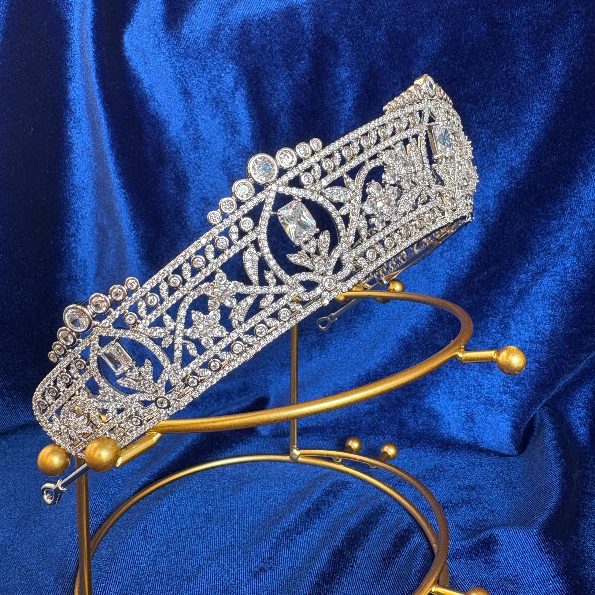 The Harcourt Diamond Tiara Royal Wedding Crown Victorian Simulated Diamond CZ Bridal Headpiece Floral Vintage Princess Style Dainty Glamour