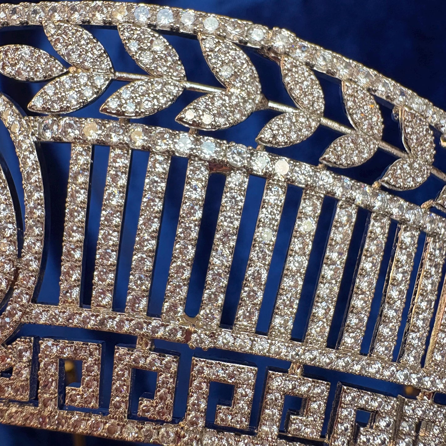 Antique Greek Style Diadem Wedding Crown Dangle Drop CZ Simulated Diamond Leaf Greek Modern Geometrical Detailed Crown