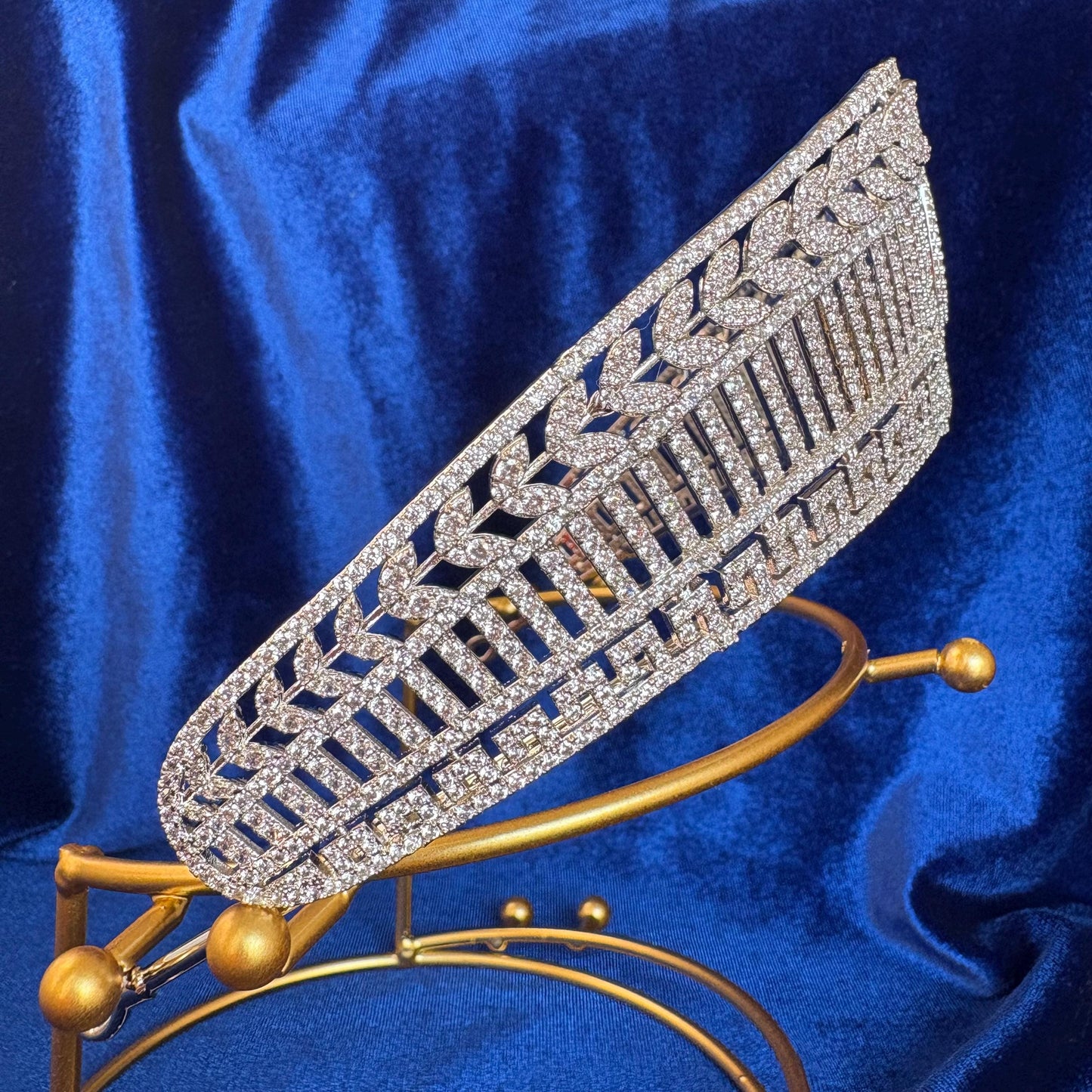 Antique Greek Style Diadem Wedding Crown Dangle Drop CZ Simulated Diamond Leaf Greek Modern Geometrical Detailed Crown