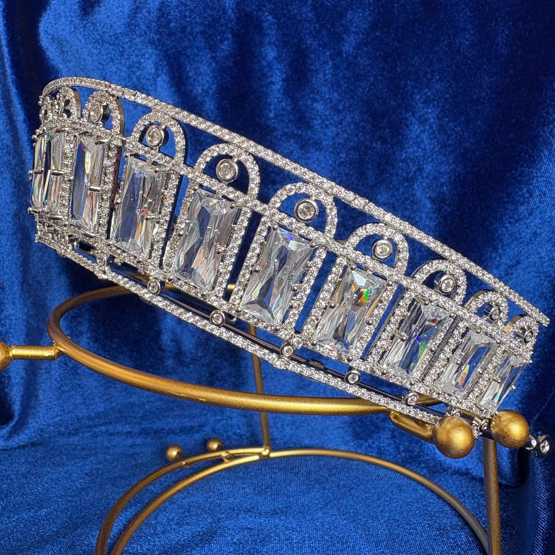 The Russian Aquamarine Kokoshnik Tiara Art Deco CZ Elegant Wedding Crown Bridal Headpiece Royal Replica Art Deco Fairytale Diadem Handmade