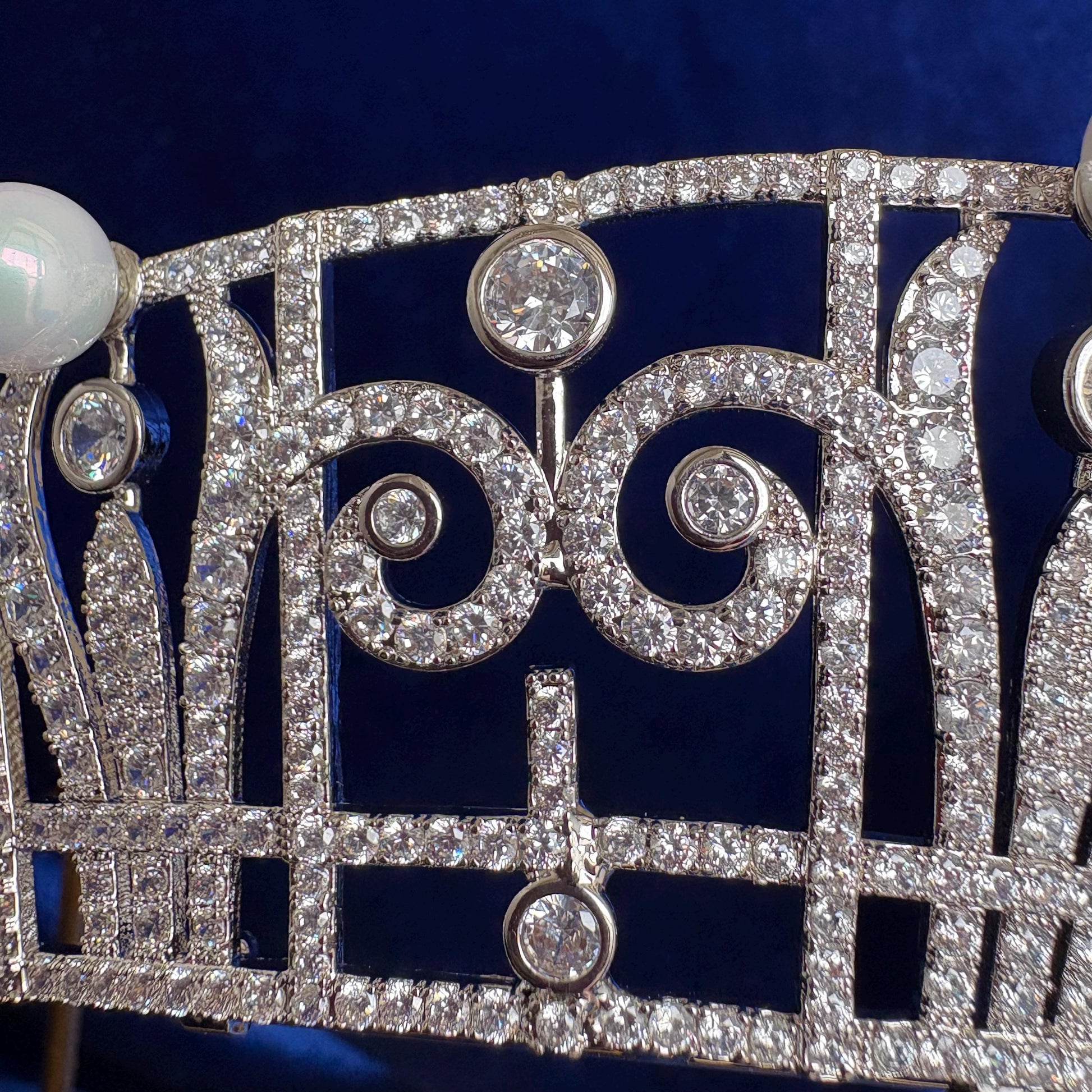 Art Deco Style Wedding Crown Princess Claire Pearl & Diamond Royal Tiara Queen Headpiece Handmade CZ Bridal Diadem Minimalist Regal Vintage