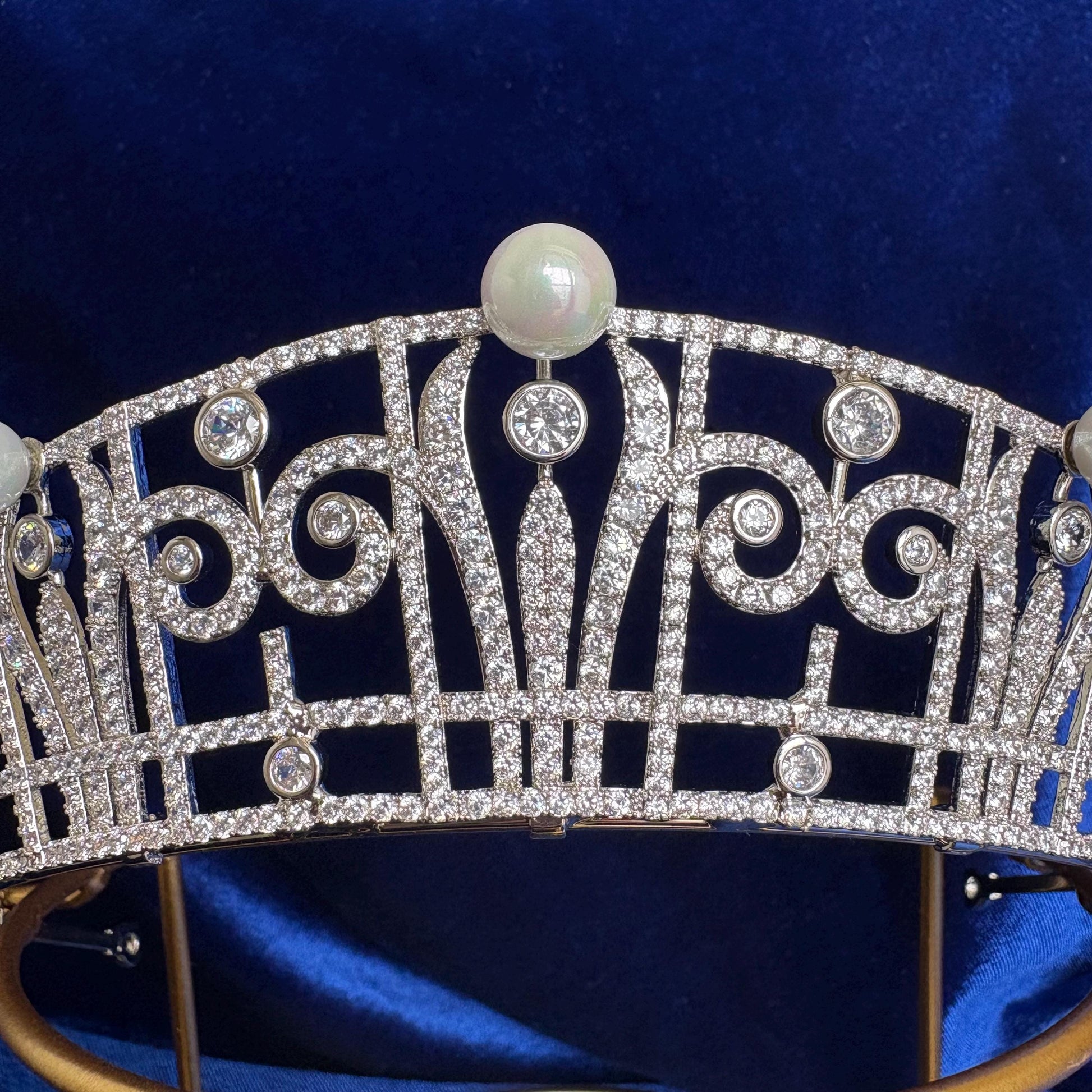 Art Deco Style Wedding Crown Princess Claire Pearl & Diamond Royal Tiara Queen Headpiece Handmade CZ Bridal Diadem Minimalist Regal Vintage