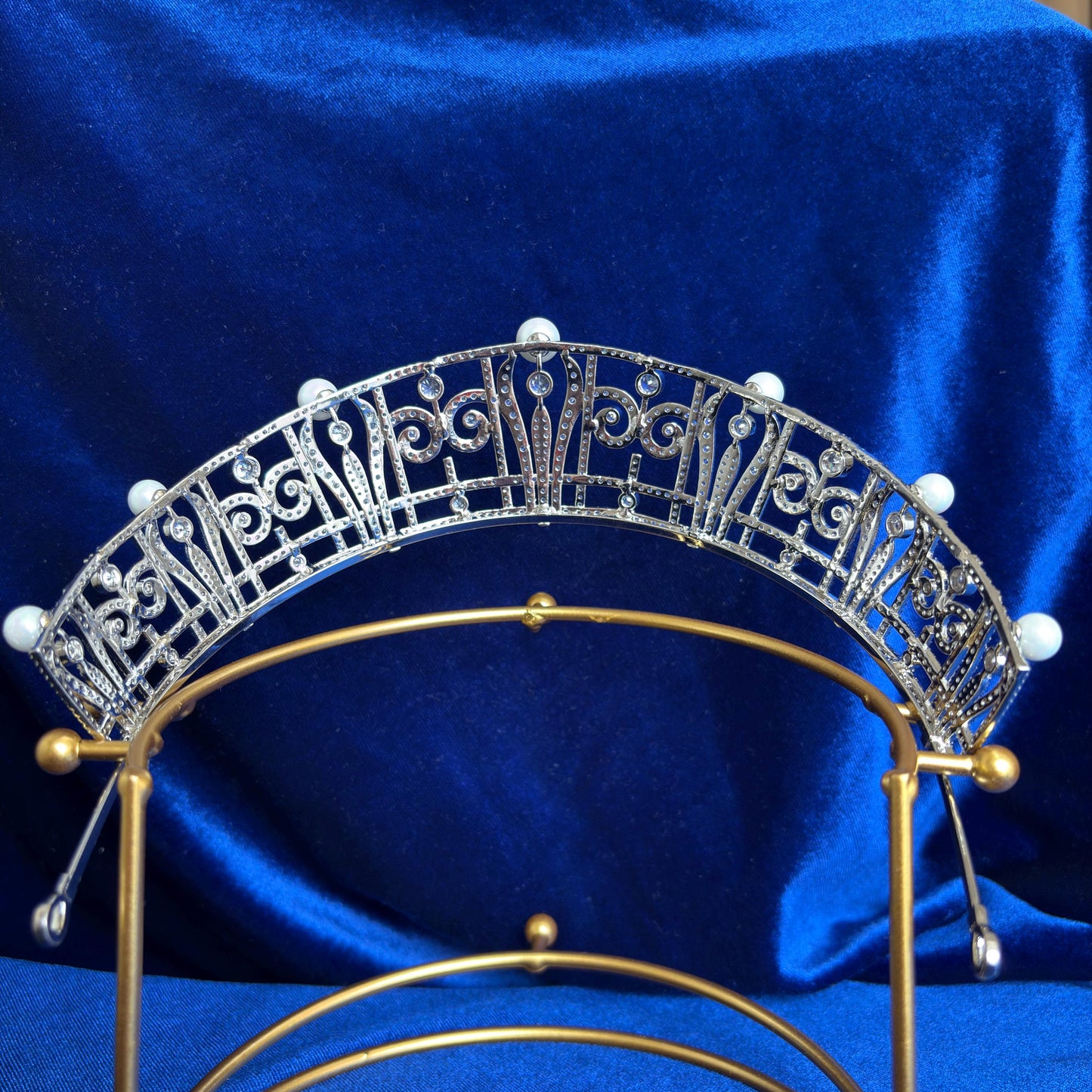 Art Deco Style Wedding Crown Princess Claire Pearl & Diamond Royal Tiara Queen Headpiece Handmade CZ Bridal Diadem Minimalist Regal Vintage