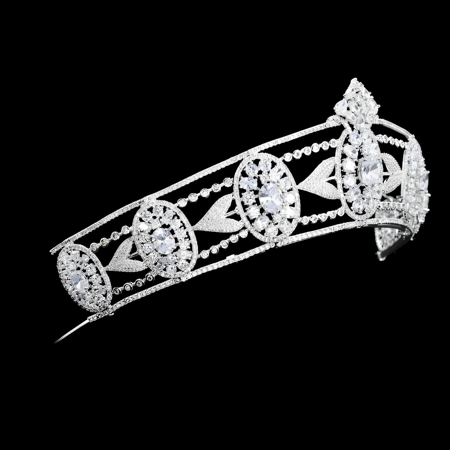 The Hesketh Royal Wedding Tiara British Royal Jewels Luxury Simulated Diamond CZ Crown Art Deco Classic Bridal Headpiece Silver Handmade
