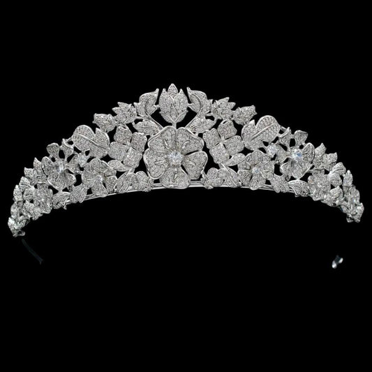 Ultra Reflective Premium CZ Queen Elizabeth II Nizam of Hyderabad INSPIRED Tiara Luxury Floral Wedding Crown British Royal Princess Style