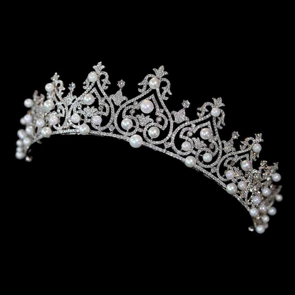 The Württemberg Ornate Pearl Tiara High Quality Wedding Crown CZ Diamond Dutch Royal Family Luxury Bridal Classic Headpiece Regal Style