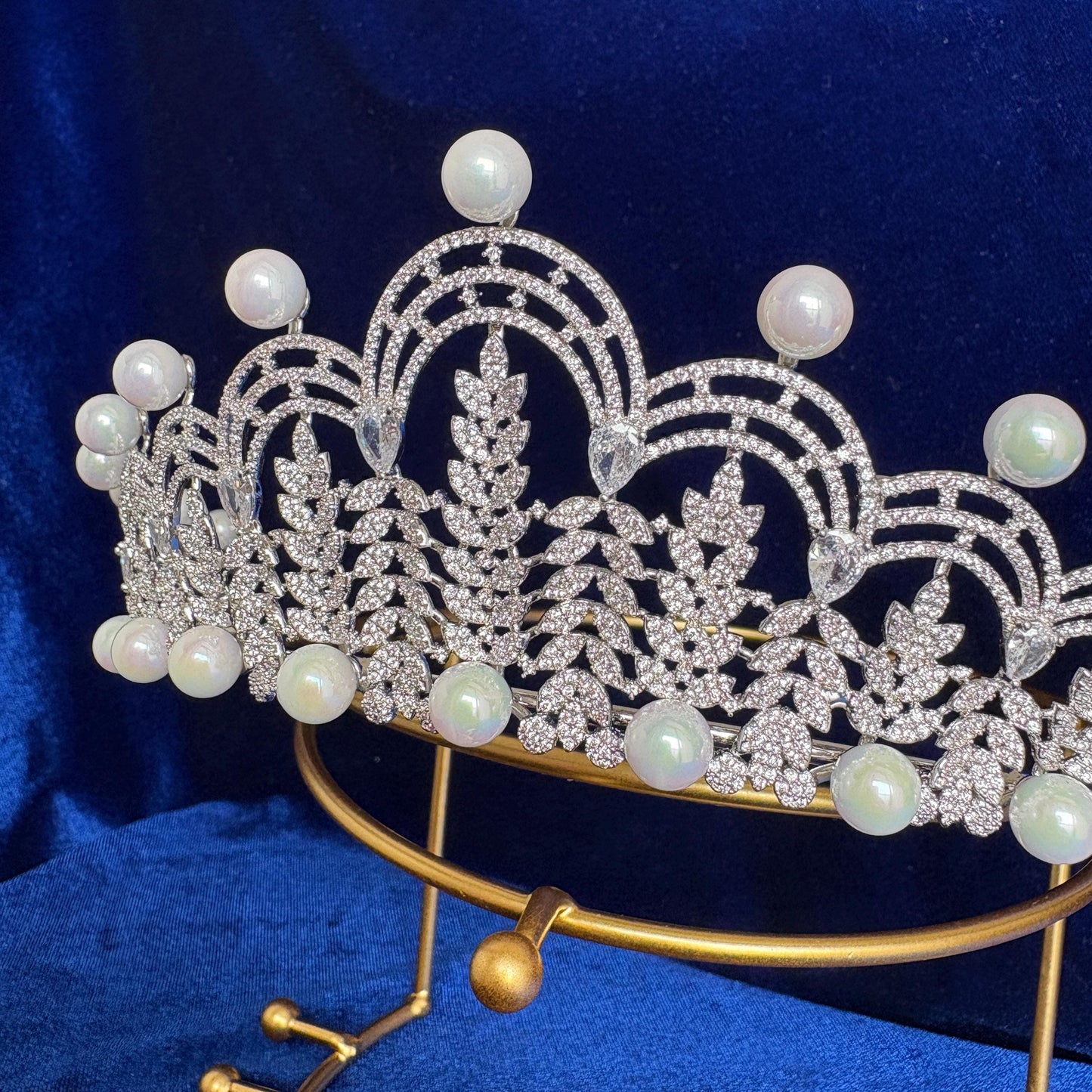 The Fermoy British Royal Wedding Tiara Pearl Vintage Queen Style Elegant Bridal Headpiece Luxury CZ Handcrafted Victorian Bridal Diadem