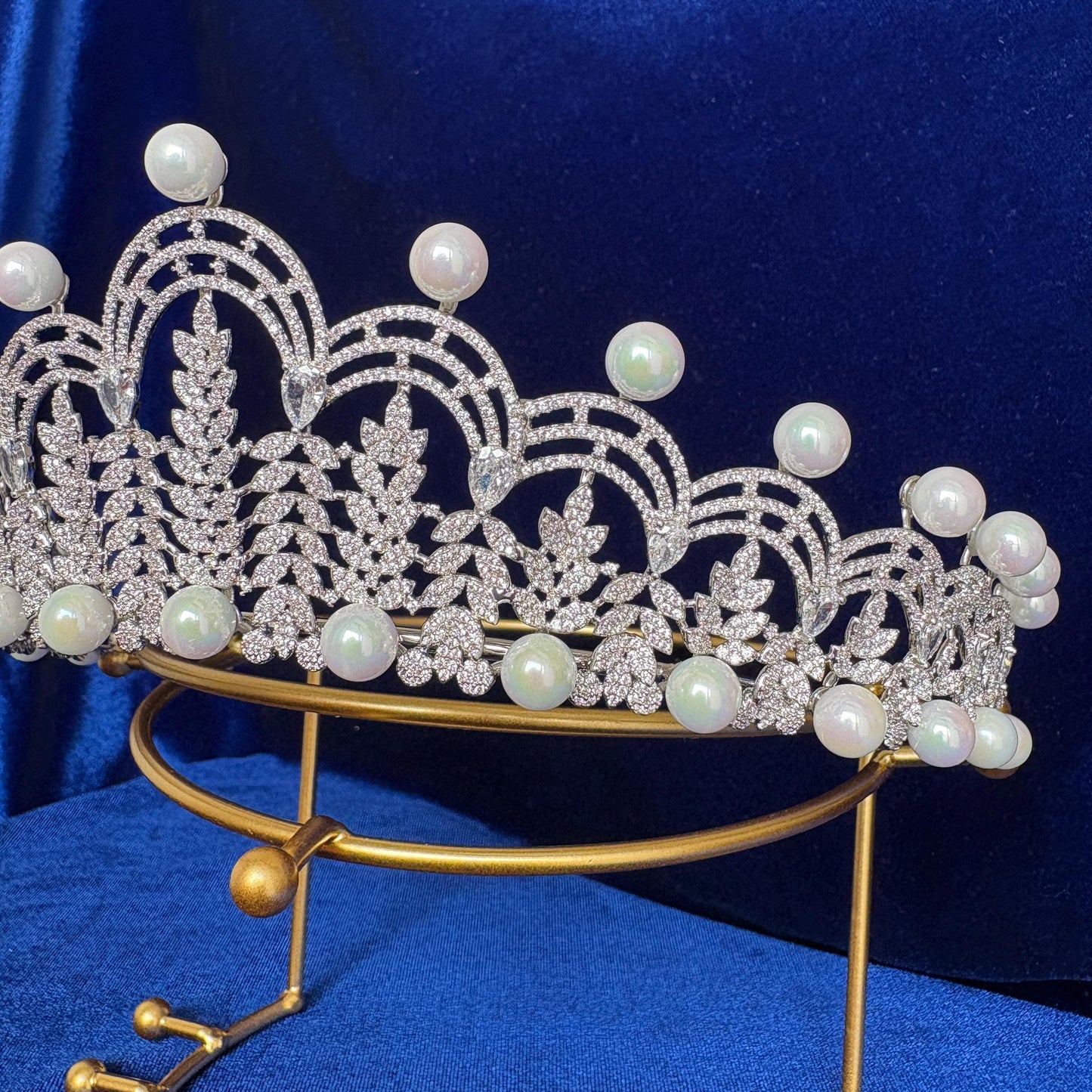 The Fermoy British Royal Wedding Tiara Pearl Vintage Queen Style Elegant Bridal Headpiece Luxury CZ Handcrafted Victorian Bridal Diadem