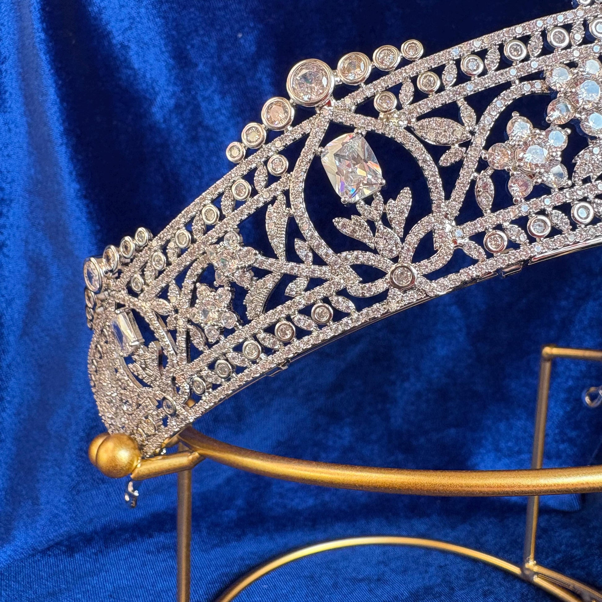 The Harcourt Diamond Tiara Royal Wedding Crown Victorian Simulated Diamond CZ Bridal Headpiece Floral Vintage Princess Style Dainty Glamour