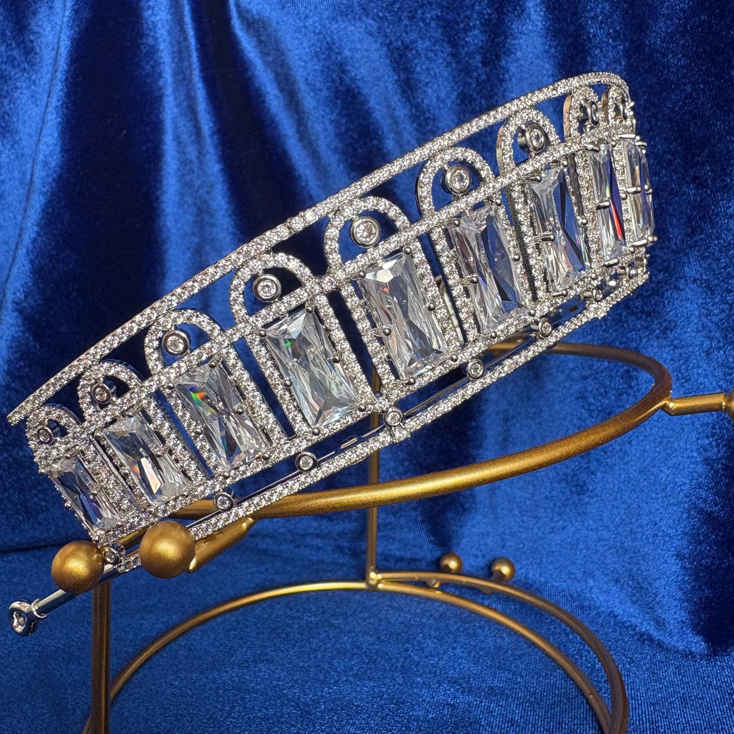 The Russian Aquamarine Kokoshnik Tiara Art Deco CZ Elegant Wedding Crown Bridal Headpiece Royal Replica Art Deco Fairytale Diadem Handmade