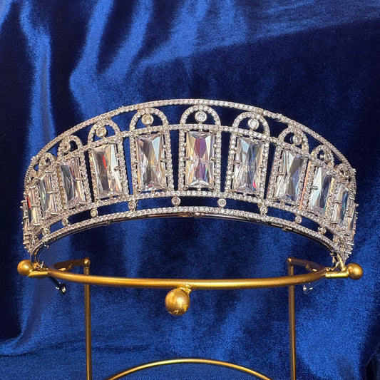 The Russian Aquamarine Kokoshnik Tiara Art Deco CZ Elegant Wedding Crown Bridal Headpiece Royal Replica Art Deco Fairytale Diadem Handmade