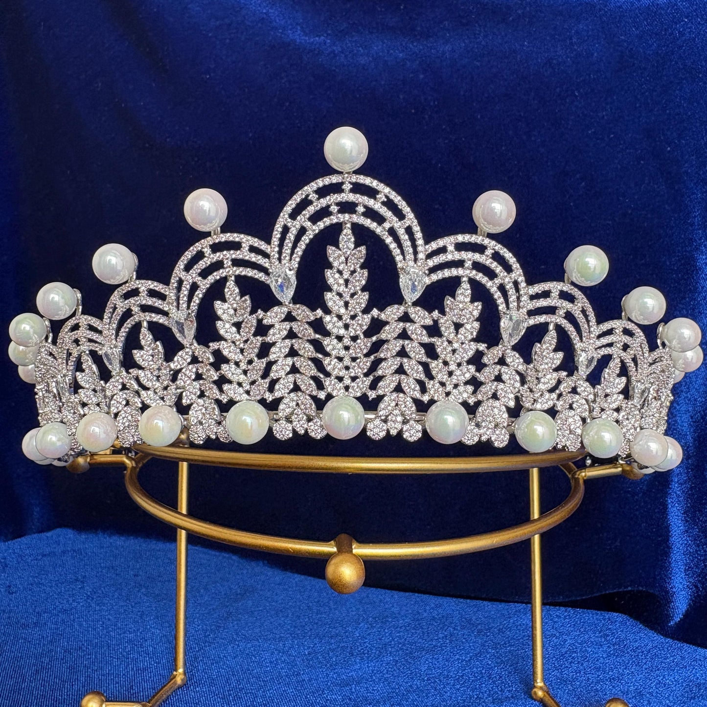 The Fermoy British Royal Wedding Tiara Pearl Vintage Queen Style Elegant Bridal Headpiece Luxury CZ Handcrafted Victorian Bridal Diadem